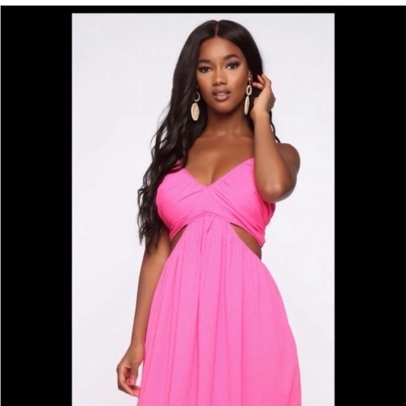 FASHION NOVA Hot Pink Cut Out Maxi Dress - Picture 4 of 8